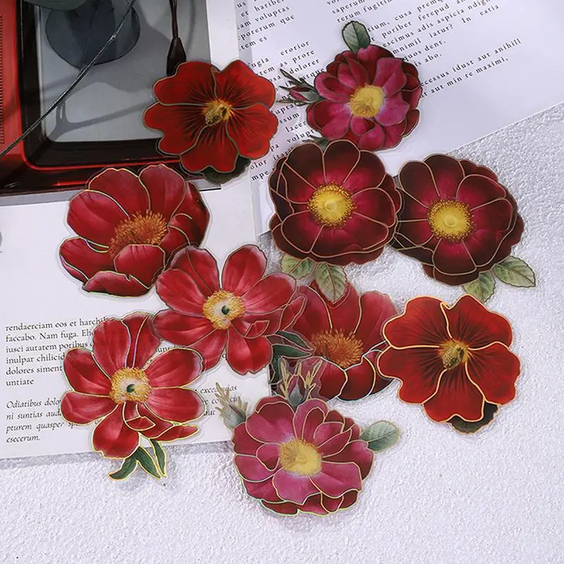 Flower Pattern Sticker, 10pcs/set Scrapbooking & Journal Making Material Paper, DIY Decorative Sticker for Stationery Computer Water Bottle