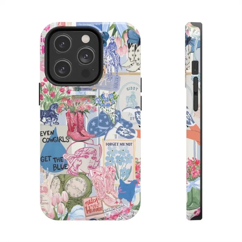 Cowgirl Western Collage Smartphone Casing - Howdy Cowboy Rodeo Aesthetic Cellphone Case for iPhone 17,16,15,14,13,12,11 Pro Max, Offers Protection for Your Devices