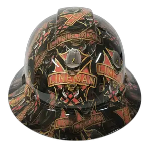 Lineman Lightning Bolt Skull - Custom Hydro Dipped Full Brim Hard Hat