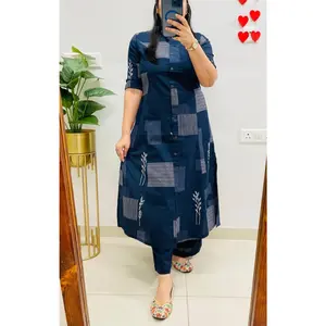 Dark Blue Designer Cotton Princess Cut A-Line & Culottes Abstract Print Co-ord Set