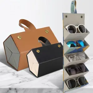 5-Slot Foldable Sunglasses Organizer Case Portable Travel Eyewear Storage Bag for Multiple Pairs Dust-proof Large Capacity