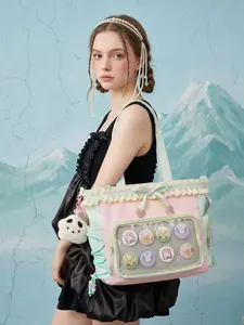Faurala Kawaii lace Ita Bag For Girls, Large Tote Bag, Cute Macaron Colors, DIY Clear Pin Display Bag with Insert, Anime Ita Shoulder Bag, Girls Y2K Shoulder Bag - Multiple Colors Available