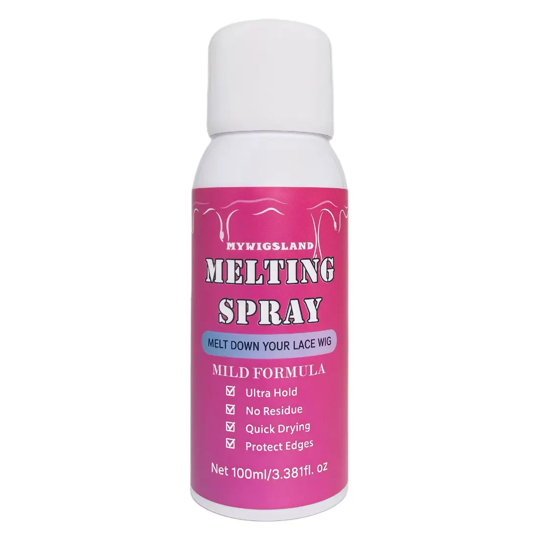 mywigsland Ultra Hold Lace Melting Spray, Quick Drying Formula for Glueless Wig Install, No Residue and Gentle on Skin, 3.38 fl. oz., Protect Edges, Lace Front Wig, Bald Cap, Secure Fit, Invisible Bond, Mild Formula