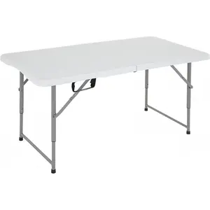 4FT Folding Table, Portable Fold-in-Half Plastic Picnic Party Table with Carrying Handle (White, 4FT)