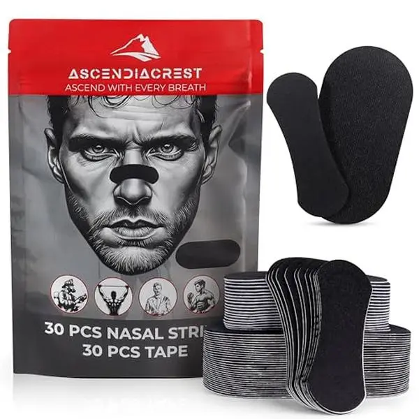 AscendiaCrest 30 PCS Nasal Strips + 30 PCS Tape - Nose Strips for Breathing & Snoring Relief - Breathe Right Nose Strips Extra Strength - Nose Strips for Snoring - Ideal Nose Tape for Sleeping