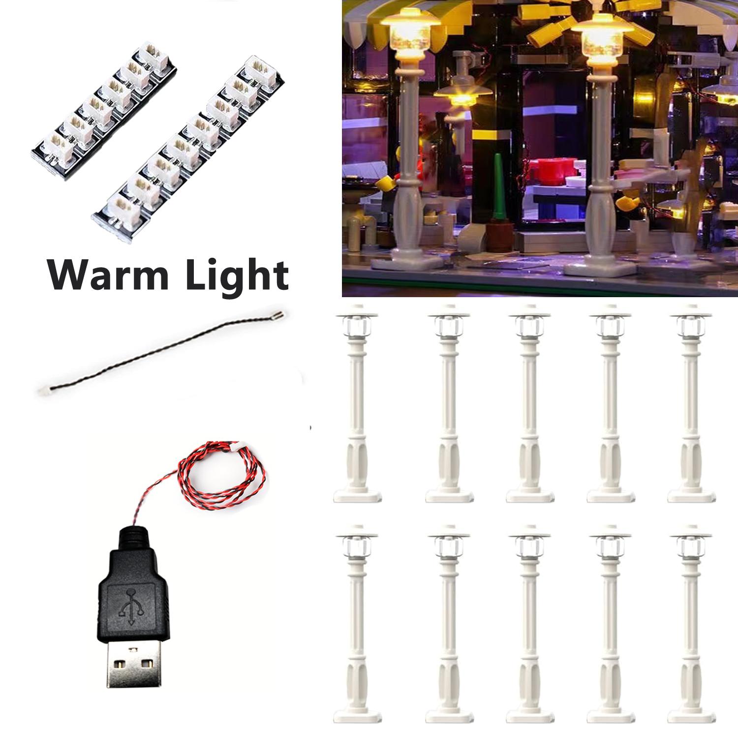LYBMTWF 10PCS LED Street Light Kit for Building Blocks – Battery Operated USB City Lamp Post Accessories Warm Light DIY Upgrade for Display Case Diorama Mini Bricks