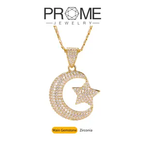 (CN082)Star and Moon Cubic Zirconia Pendant Necklace - Elegant Celestial Jewelry for Women