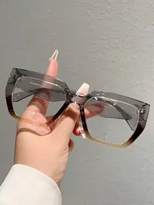 Elegant New Square Large Frame Fashion Glasses, Trendy Irregular Legs Design, Unique Color Block Vintage Style, High-End Fashion Accessory