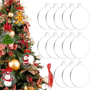 10count Acrylic Discs Christmas Tree Hanging Ornament DIY Blank Circle Xmas New Year Decorations for Home Clear Bauble Ball Crafts