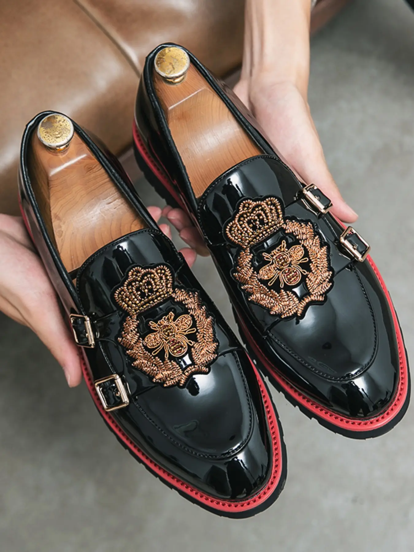 Men's Business Embroidered Design Slip on Dress Shoes, Fashionable Pointed Toe PU Leather Footwear for Work Office, Male All-match Commuter Shoes for Daily Wear, Rubber