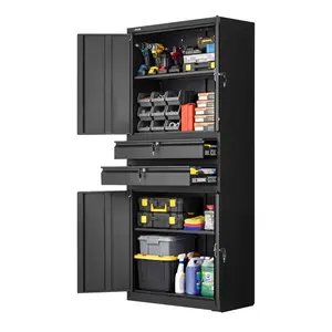 VEVOR Metal Storage Cabinet, Summervibes, 180 lbs Shelf Load Capacity, 70.87" Tall Garage Tool Storage Cabinet with 4 Locking Doors and Adjustable Shelves, 2 Drawers, for Garage, Home, Office, Utility Room, Black