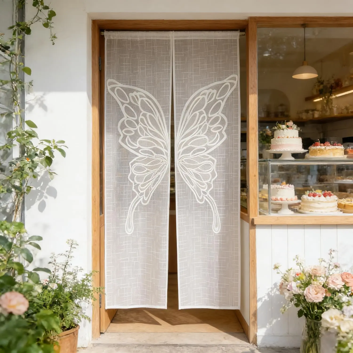 Doorway Curtains Butterfly Lace Curtain Room Divider 1PC Japanese Style Doorway Tapestry for Hallway Light Filtering Privacy Embroidery Kitchen Door Drape Decor Bedroom Living Room