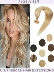 U Tip Hair Extensions Human Hair Invisible Nail Tip Hair Extensions Real Human Hair Utip Hair Extensions 12-22 Inch 50 Strands/Pack