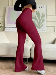 Women's Striped Print High Waist Flare Leg Leggings, Casual Comfy Breathable Bell Bottom Trousers for Yoga Gym Workout, Ladies Bottoms for All Seasons, Flared Yoga Bottoms