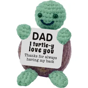 Adorable Hand-Crocheted Turtle–3-Inch Positive Emotional Support Companion with Motivational Card, Playful Desk Decor for Office/Home, Gift for Friends/Colleagues/Birthdays (Turtle for Dad)