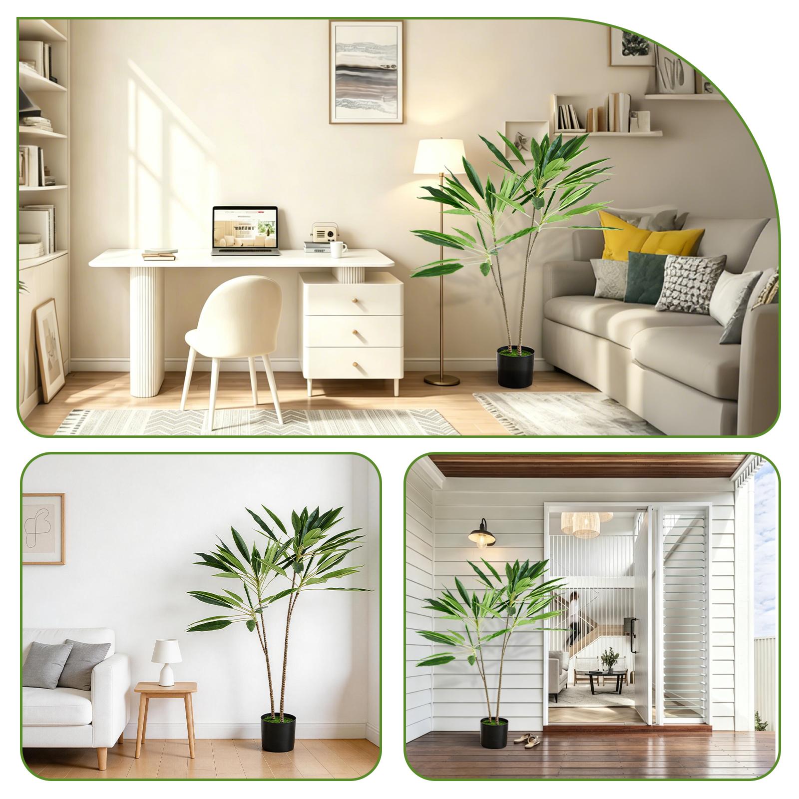 Artificial Dragon Blood Tree, Double Stalk Realistic Faux Plant for Home Office, Living Room Decor, Easy Setup Ready-to-Use Home Decorative Plant