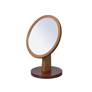 Blovely Well 9.5" Tall Polyresin and Wood Make-Up Mirror on a Pedestal, Walnut finish