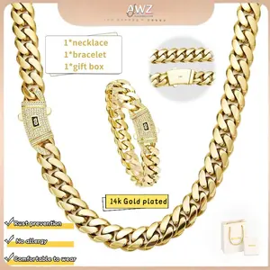 【Set】14K gold-plated Cuban necklace and bracelet combination set, new anti-rust technology, comfortable to wear and non-allergic. 6mm/8mm/10mm/12mm/14mm can be selected. Suitable for leisure, business, entertainment and any other occasions