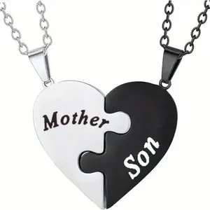 Mother Son Puzzle Heart Necklace Set – Matching Mom & Son Pendant Jewelry, Perfect Mother’s Day Gift, Birthday Gift, Family Keepsake, Best Mom Gift, Cute Matching Necklaces for Mom and Son, Meaningful Bond Jewelry, Trendy TikTok Jewelry Gift Idea