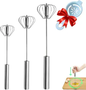 Classic Semi-automatic Whisk Stainless Steel Egg Beater Hand Push Rotary Mixer Stirrer for Cream Whisking Beating and Stirring Kitchen Essential Durable Hygienic
