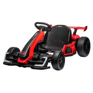 【Christmas Gift】Red 24V Electric Drift Go Kart For  Ages 6 To 12 With 2 Powerful Motors Adjustable Seat Led Lights Music And Safety Belt Red
