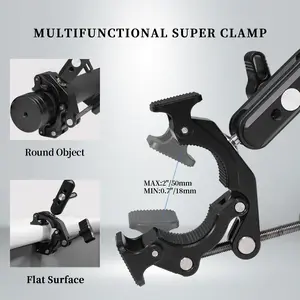 Fifield Double Super Clamp Camera Mount with Magic Arm, Camera Phone Clamp Mount with 1/4" Thread, Light Clamp Camera Mount Adapter Compatible with DJI, Insta360
