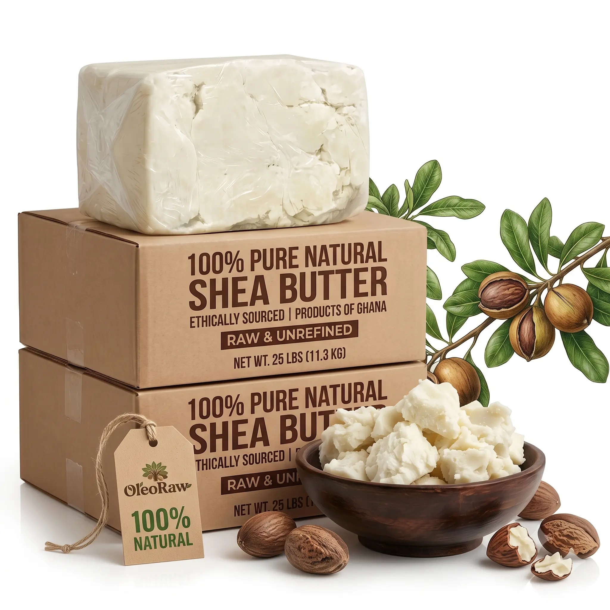 100% Pure Raw African Shea Butter - Unrefined Body Care Jar/Bag, Daily Deep Hydration Moisturizer for Dry Skin, Vegan Hair Care from Ghana