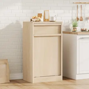 Garvee Tilt Bin, Natural Oak, Bin with 30 Liter Storage and Drawer, Hidden Trash Cabinet, Laundry Basket for Kitchen, Dining Room, Living Room