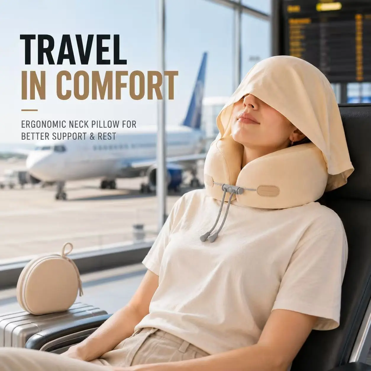 Lazy Paw Travel Neck with Hood, Memory Foam U Shaped for Airplane Flights, Head Neck Support for Sleeping, Adjustable Buckle, Washable Ice Silk Cover, Portable Carry Case, Zero Eye Pressure, Breathable Soft for Women Men, Travel Home Office pillow tiktok