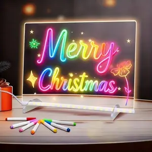 Acrylic LED Drawing Board Light, LED Acrylic Night Light-Up Board with Stand, 7 Markers & 2 Cleaning Cloths, Erasable Reusable Writing & Drawing Board, Ideal for Home, Holidays, Office, School, Professional Art Use, Decorative Neon Sign