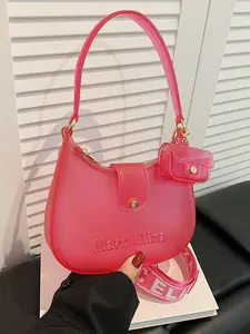 Trendy Multi-Color PVC Jelly Crossbody Bag, Essential Transparent Summer Bag for Women, Includes Matching Headphone Pouch, Crossbody Shoulder Purses