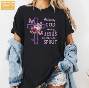 Blessed By God T-shirt, Christian Cross Butterfly Floral Tee, Blessed By God Shirt, Saved by Jesus Filled by Spirit Faith T-Shirt