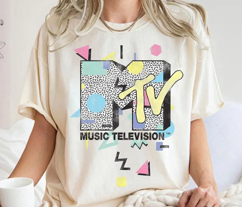 Music Television MTV Retro 90's Shape Design Logo Graphic Shirt, Classic MTV Logo Abstract T-Shirt, Music Television Logo T-shirt, MTV Shirt