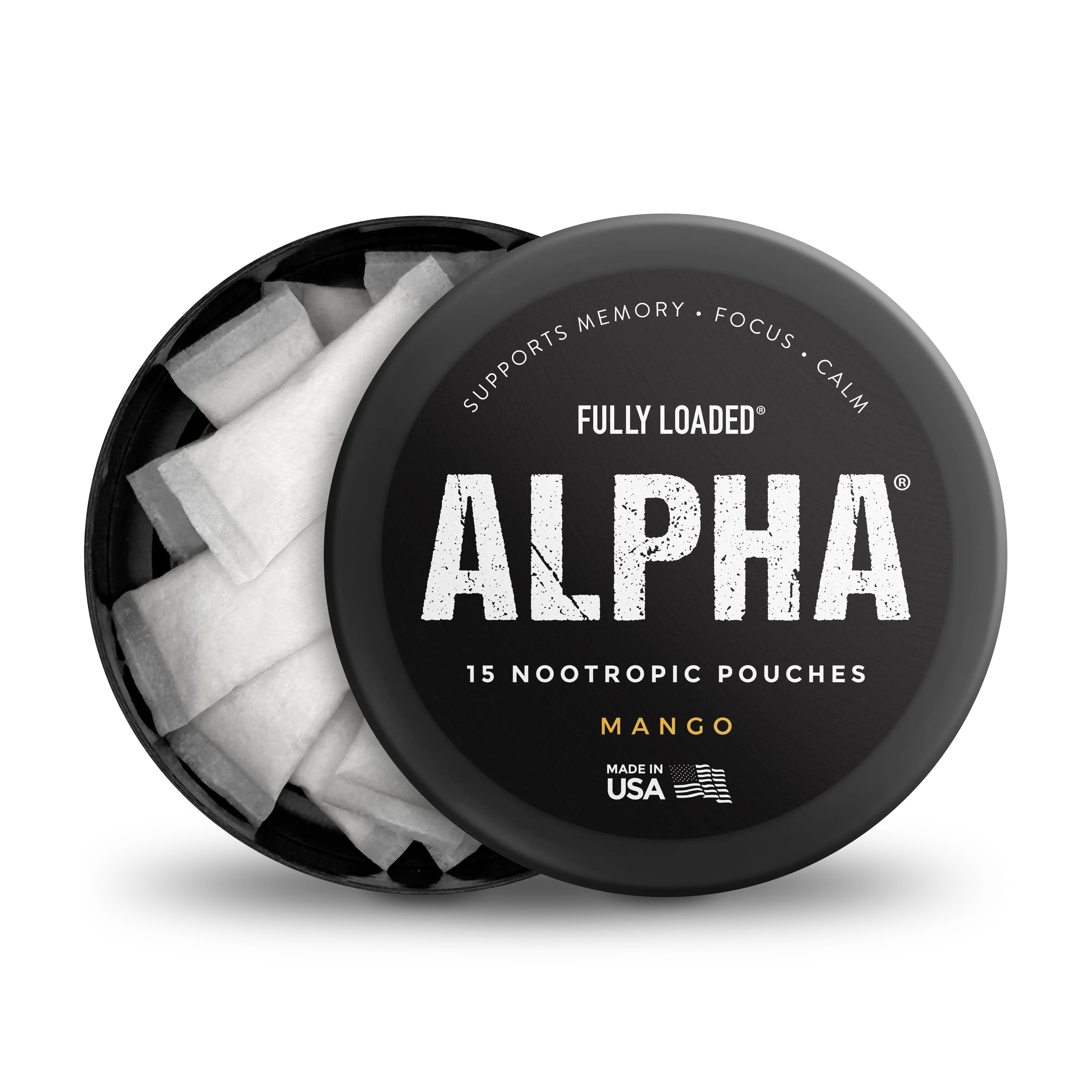 ALPHA Mango Nootropic Pouches by Fully Loaded - Calm, Focus, Memory - Sugar Free Brain Enhancement Brain Function Concentration Health Supplement Healthy Eating