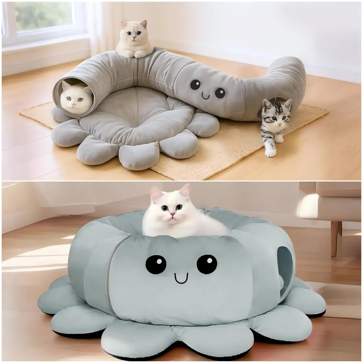 2-in-1 Cat Tunnel Bed with a 20-Piece Cat Toy Set—Machine-Washable, Breathable Cat Hiding and Play Tunnel Bed for Indoor Cats #SummerWins #DealsForYouDays Cat Accessories