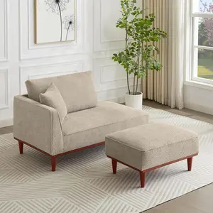 72" Indoor Chaise Lounge Chair with Ottoman, Convertible Upholstered Right-Hand Facing Chaise for Relaxing or Reading with Pillow, Living Room or Bedroom, Camel