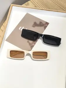 Women's Rectangular Frame Sunglasses, Lightweight Pure Color Frames, Fashion Tea Colored Lenses, Modern Casual Fit for Travel Commuting