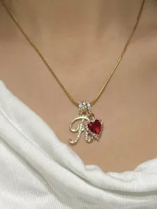 Vintage Heart Zircon Letter Necklace, Love Necklace, Sparkling CZ Necklace, Elegant Copper Chain, Perfect Gift for Parties and Daily Wear, All Seasons Jewelry