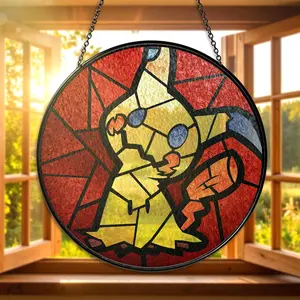 Mimikyu Stained Glass Suncatcher Cute Window Hanging Anime Decor, Suncatcher Gift for Mimikyu Fans, Mimikyu Gamer Fan, Mimikyu Lover Gifts