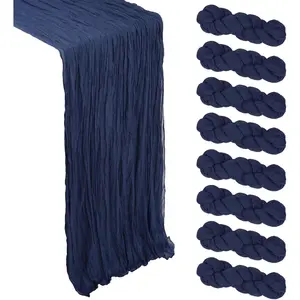 8 Pack 10Ft 120 Inch Navy Blue Cheesecloth Table Runner Boho Sheer Rustic Gauze Fabric for Holiday Bridal Baby Shower Wedding Home Decoration