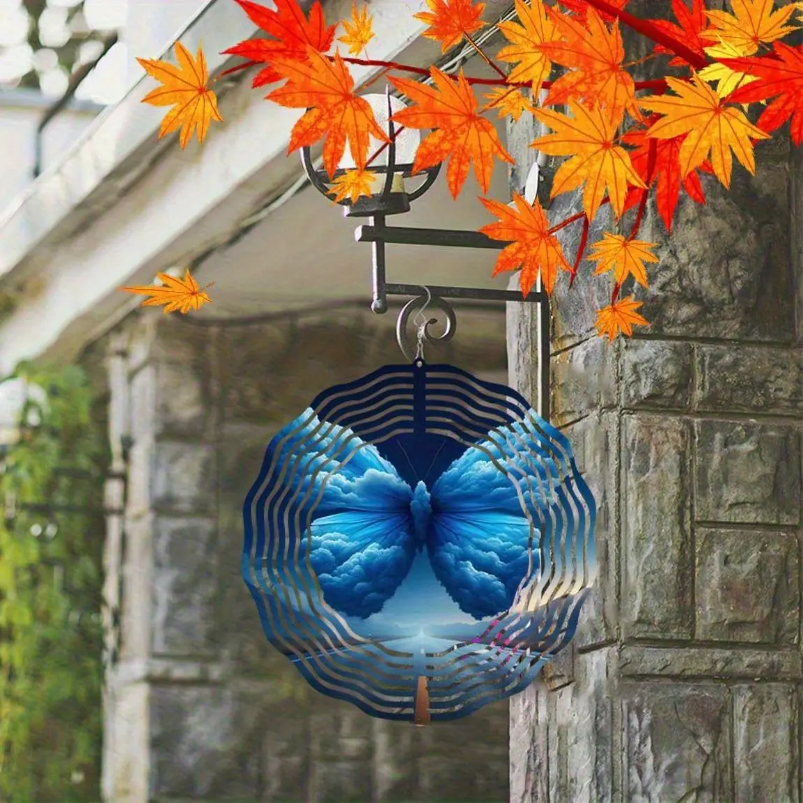 2D Flat Metal Cloud Butterfly Wind Spinner - 25.4cm Stained Glass Wind Chime for Garden, Yard & Patio Decor, Weatherproof