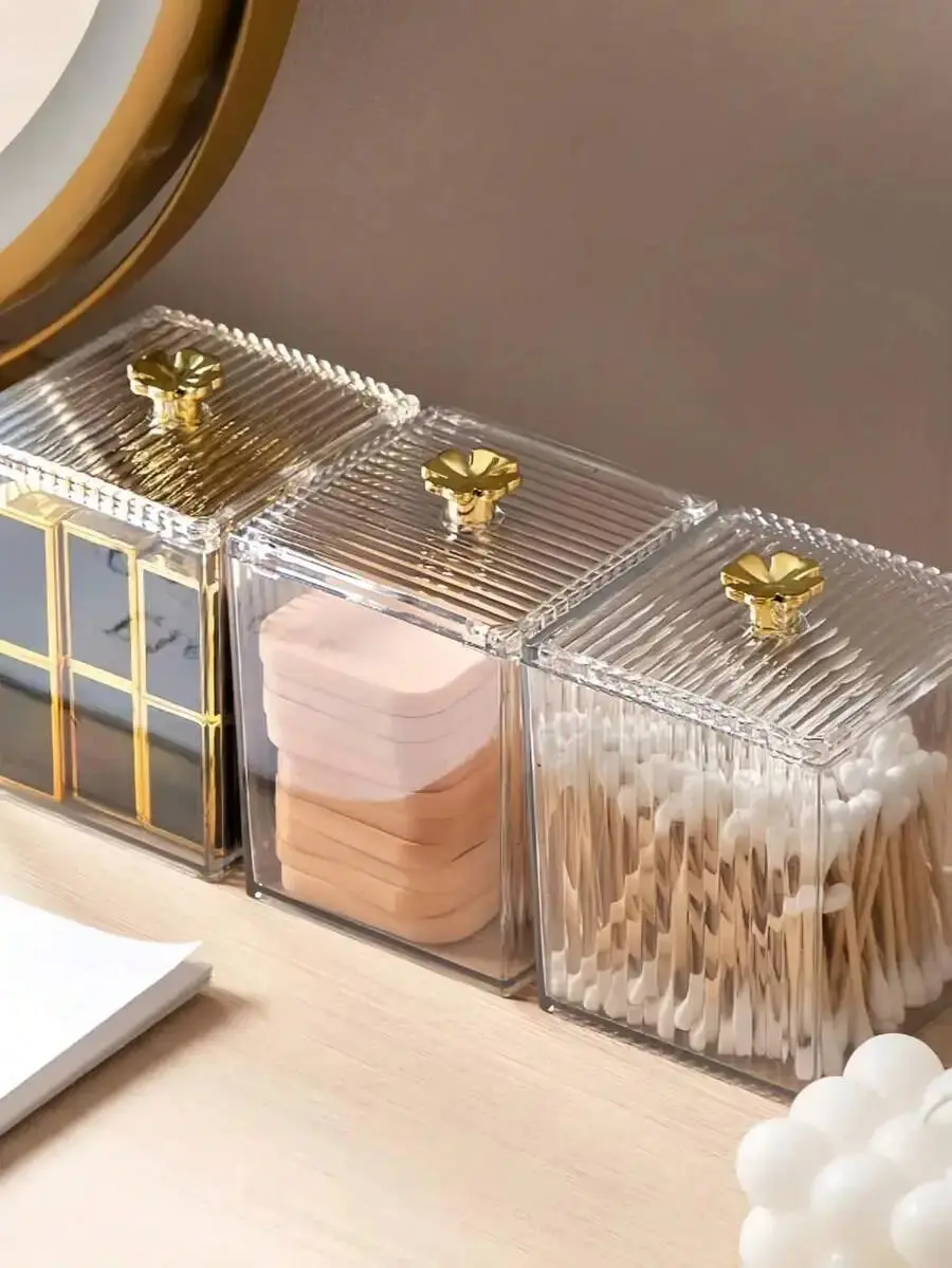 1/2/3pcs High-Transparency Acrylic Cosmetic Organizer Box - Dust-Proof Seal Lid & Stackable Design For Makeup Sponges/Cleaning