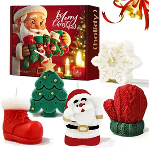 Merry Christmas Candle Set Cute Style with Santa Tree Snowflake and Boot Shapes Perfect for Festive Decor