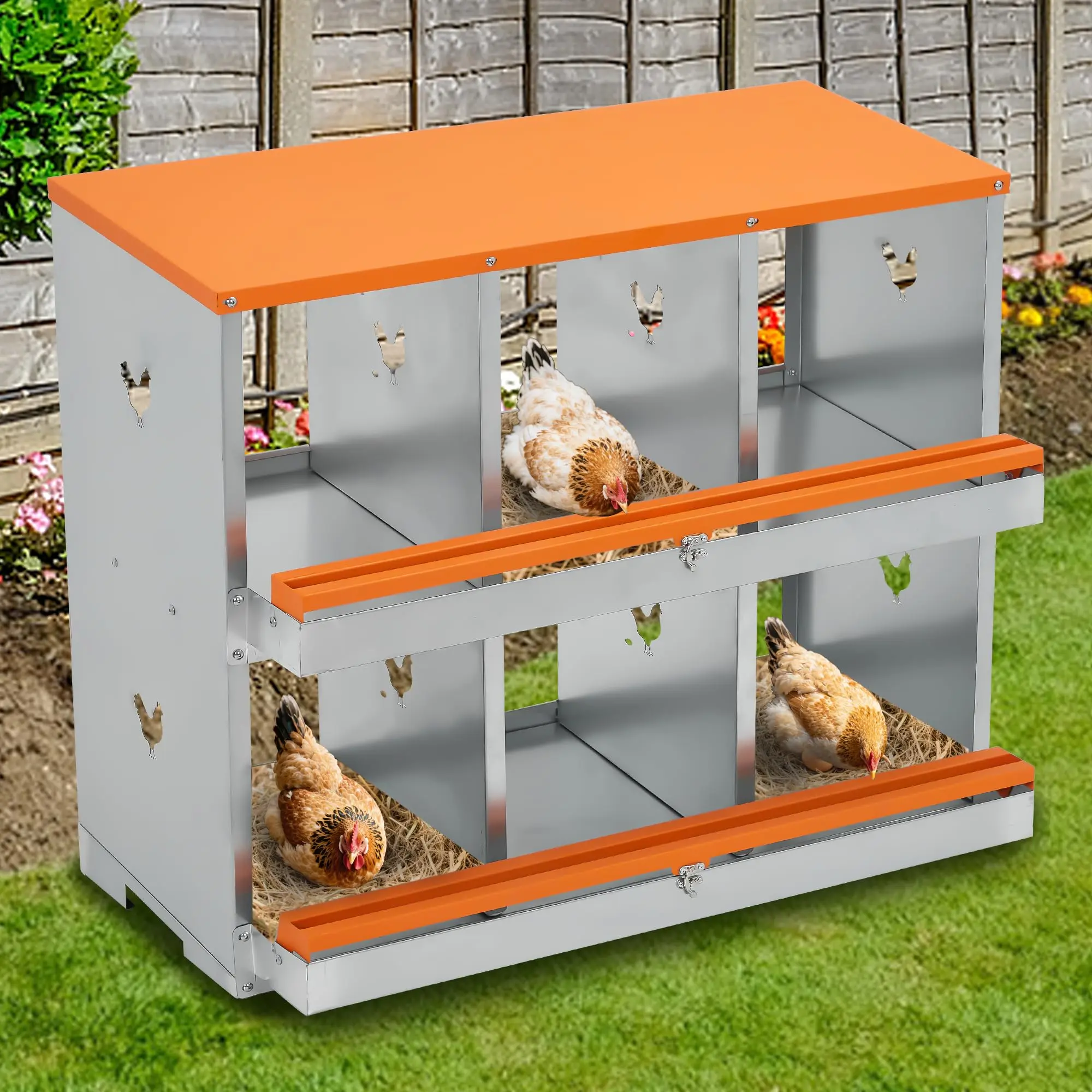 Garvee Nesting Boxes for Chickens, 6 Compartments Metal Chicken Nesting Box, Chicken Egg Laying Box with Large Vented Holes for Easy Egg Collection