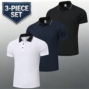 3-Pack Men's Color-Block Polo Shirts, Quick-Dry, Breathable Short Sleeve Tops