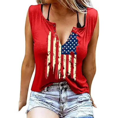 Women's 4th Of July Patriotic Tank Top - American Flag Crop Top Sleeveless Shirt