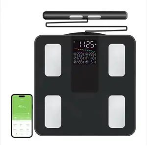 MAXUMAA Healthcare Smart Body Fat Weighing Scale with 8 Advanced Sensors, Large Color Display Bioimpedance Analyzer, 45 Health Metrics, App Integration, Handheld Sensor Bar for Precise Tracking - 24 Languages Available