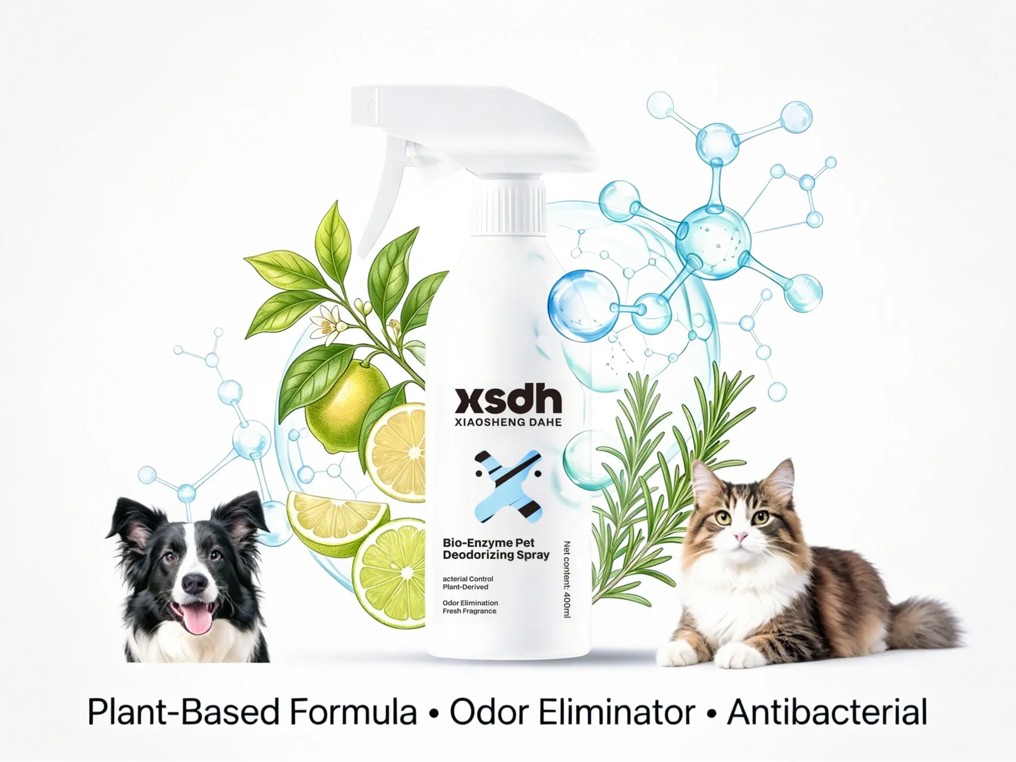 Pet Odor Eliminator Spray - Bio-Enzyme Natural Plant-Based Cleaning Formula for Dogs, Cats - Fast-Acting Urine & Feces Smell Remover, Non-Toxic, Gentle, Antibacterial, Fresh Scent, Litter Box Use