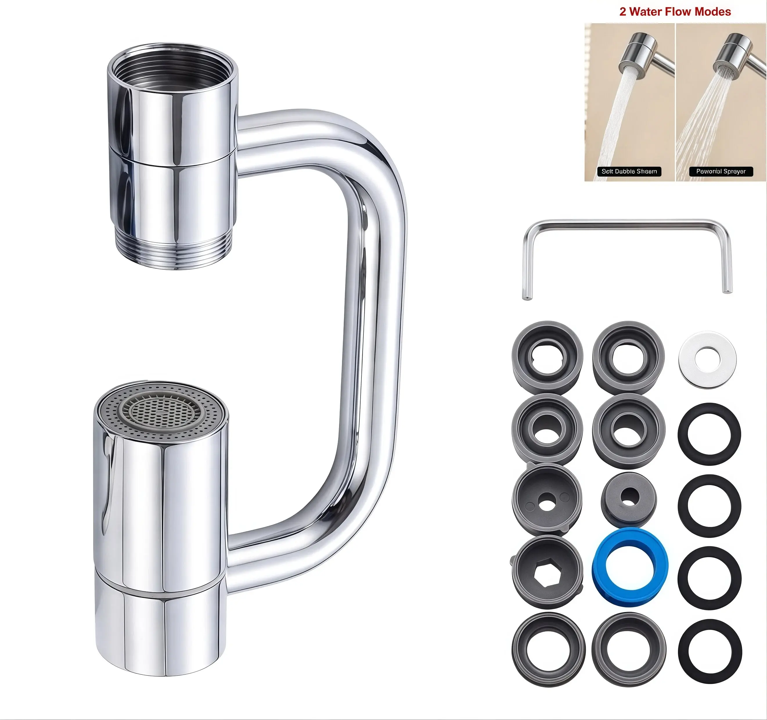 2-Mode Water Saving Faucet Aerator, 2026 New 1080° Rotatable Extender with Facial Spray, 360° Adjustable Tap Head for Indoor Household Sinks
