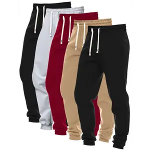5pcs Set Of Men's Solid Color Regular Fit And Cuffed Sweatpants With Drawstring Pockets, Casual Trousers Suitable For Jogging Outdoors Sports Wear warm white gym piece workout pant two
